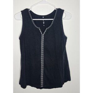 khul Tank Top Womens Medium Black Organic Cotton Embroidered Sleeveless Boho
